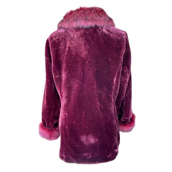 Dennis Basso Velour Faux Fur Coat Coquette Glam Small Red Cozy Goth Holiday Cozy - Picture 2 of 13